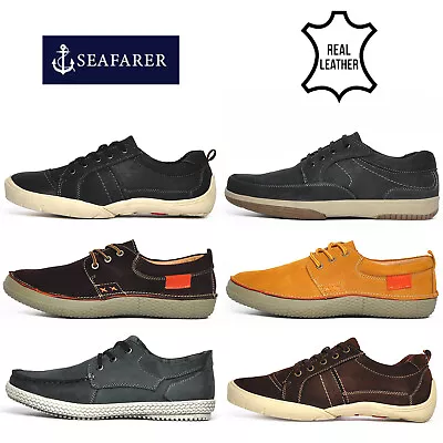 REAL LEATHER - Seafarer Yachtsman Mens Classic Casual Deck Boat Fashion Shoes • £19.99