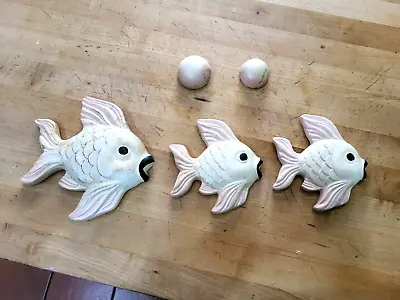 Vintage Miller Studios Set Of 3 Fish And 2 Bubbles Chalkware Wall Decor 1960's • $38