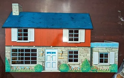 Excellent Vintage Marx Tin Metal 2 Story Colonial Dollhouse Lithograph Toy Patio • $95