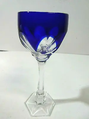 Vintage Nachtmann Cut To Clear Crystal Wine Glass Blue Hex Base 5 5/16  • $24.95