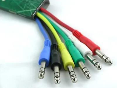 6 X STEREO JACK PATCH CABLES 0.3m Leads PA Cable Lead 6.35 Mm 1/4  Jacks Plugs • £10.38