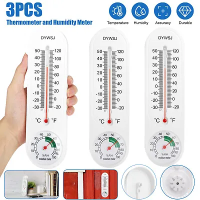 $10.98 • Buy 3Pcs Wall Thermometer Indoor Outdoor Mount Garden Greenhouse Home Humidity Meter
