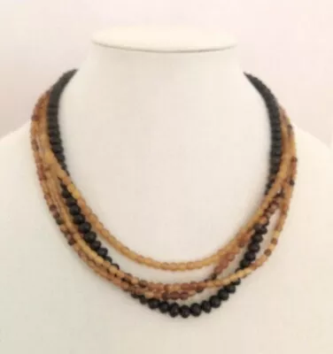 Vintage Two Tone Multi Strand 22  Horn Beads Necklace Carved Clasp Likely Monies • $59.40