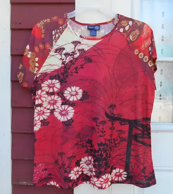 Venezia Jeans Red Multi Short Sleeved Crew Neck Polyester Top Size 18/20 (47 ) • $10.79