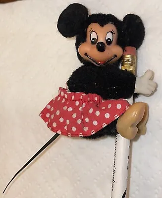 Vintage Flocked MINNIE Mouse Clip On Pencil Hugger Walt Disney Productions Korea • $10.99