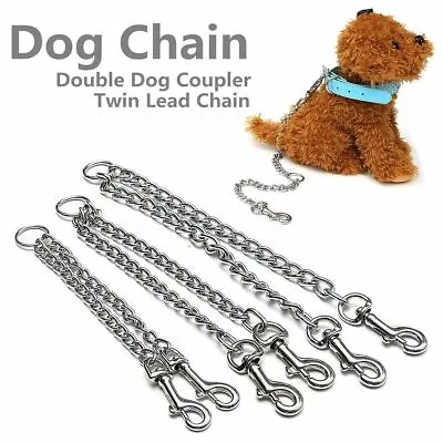 $15.41 • Buy Double Dogs Lead 2 Way Metal Chain Leash Coupler Twin Splitter Rope Pet TrainGL