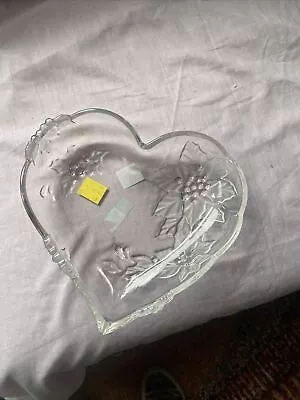 Shaped Heart Clear Crystal Serving/ Display Dish By Mikasa “POINSETTIA HEART” • $24.99
