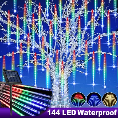 144 Luces Solares Led Lluvia De Meteoros Lámpara De Lluvia Luz De Cadena D Árbol • $15.69