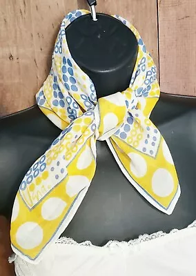 Vintage VERA Neumann Yellow Blue Circles Print Cotton Scarf 20  Square Italy • $25