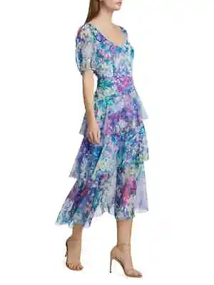 NWT MARCHESA NOTTE Floral Tiered Midi-Dress Size 10 MSRP:$515 • $285