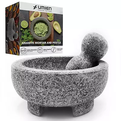 Granite Mortar And Pestle Set Guacamole Bowl Molcajete 8 Inch - Natural Stone - • $37.23