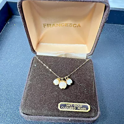 Vintage IOB 14K Yellow Gold Francesca Cultured Pearl Necklace 1.66g • $79.99