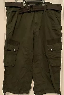 New X-ray Jeans XMS-1618 Olive Mens Sz 32 Belted Capri Cargo Pants Shorts • $30