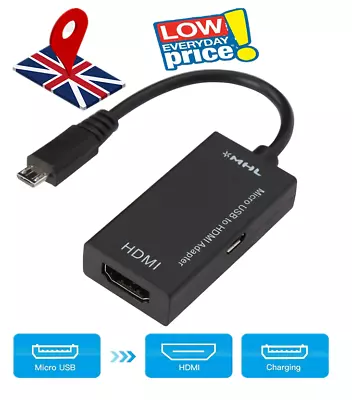 Micro USB To HDMI Cable MHL Adapter 1080p HD TV Android Phone Samsung HTC Black • £4.71