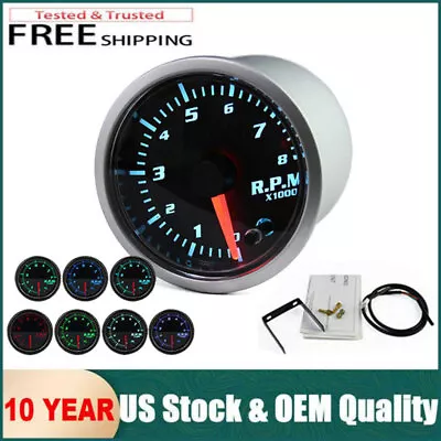 2 -1/16  52mm Tacho Gauge Meter Tachometer 0-8000 RPM Gasoline Engine 7Color New • $23.89