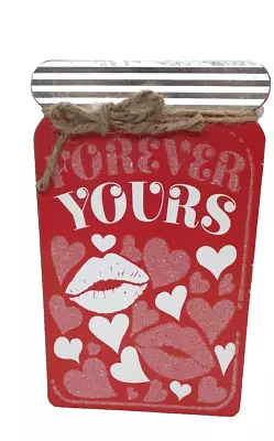 Valentine’s Day Tier Tray Wood Sign Decor “Forever Yours” Mason Jar NEW • $8.99