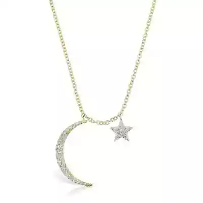 Meira T Crescent Moon & Star Off Centered Necklace 14k Gold 16-18 Inch Chain NEW • $825