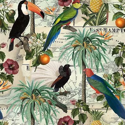 Vintage Vacation Tropical Birds Cotton Fabric • $10.49