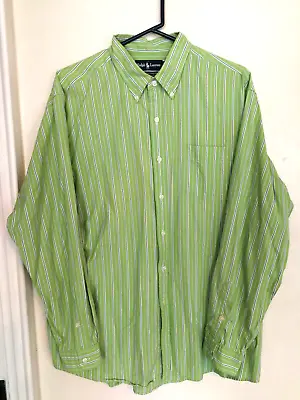 Vtg Ralph Lauren Mens Shirt XL Green Striped Button Up Long Sleeve Pockets Dress • $17.50
