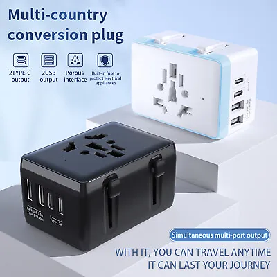 Universal Travel Adapter Worldwide Charger 2 USB & 2 Type C Ports Converter Plug • £13.99