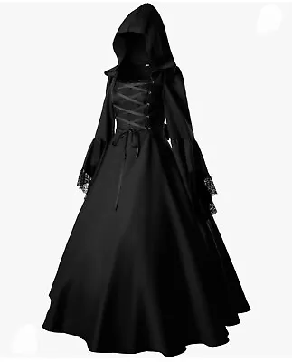 Women Medieval Hooded Dress Party Wedding Elven Queen Cosplay Costume Halloween • $45.99