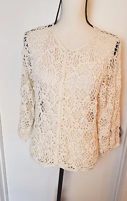 Kroshetta Crochet Cotton Cardigan Medium Open Work Cotton Boho Retro • $32