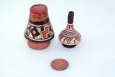 2pc Lot Vtg Miniature Dollhouse Southwest Pottery Handmade Greece Pitcher 1:12 • $9.99