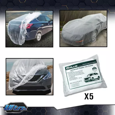 Universal Rain Dust Garage Clear Plastic Disposable Car Cover Temporary 5 Pack • $35.33