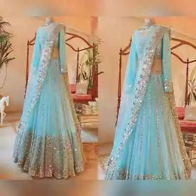 Sky Blue Wedding Lehenga Choli For Women Bridesmaids Ready To Wear Chaniya Choli • $99.70