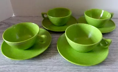 Vintage MCM Color-Flyte Melmac Branchell Lime Green 4 Cups And Saucers VG Cond! • $24.95