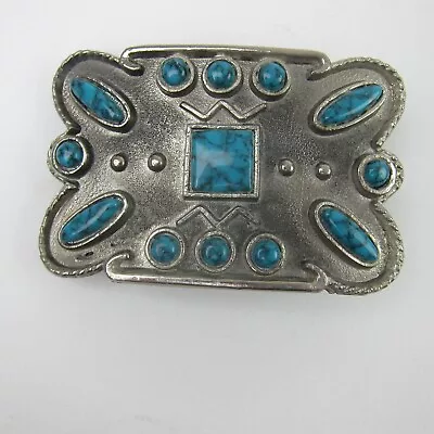 Vintage Belt Buckle Southwestern Native American Silver Tone Metal & Turquoise • $29.99