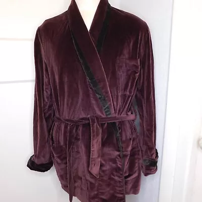 Vtg 1950 State O Maine Mens Burgundy Robe Velvet Smoking Jacket Belted Hefner • $168