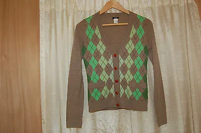 J. Crew Sweater Cardigan Extra Small XS Womens Merino Wool Brown/Green  • $19.99