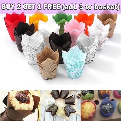 50 100Pcs Tulip Wraps Cupcake Muffin Baking Cases Coffee Wrapper Muffin Cake Cup • £5.46