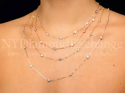 $379.99 • Buy 3CT Simulated Diamond By The Yard Station Necklace Real 14K Gold 16 /18 /20 /24 