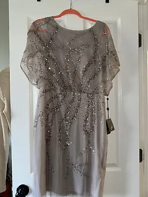 NWT Adrianna Papell Beaded Flutter Sleeves Short Cocktail Dress SIZE 14 • $70