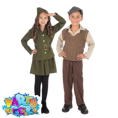 £14.49 • Buy Kids WW2 Soldier Girl Wartime School Boy Costume World Book Day Fancy Dress
