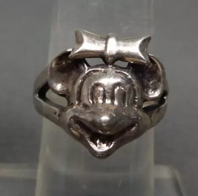 Minnie Mouse Ring 3D Bow Hands In Back Of Band 925 Sterling Silver Size 8 • $25