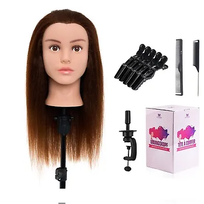 16'' 100% Real Human Hair Training Head Hairdressing Cosmetology Mannequin Doll • £26.99