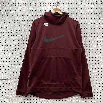 Nike Dri Fit Cowl Neck Hooded Sweeatshirt Mens Small Burgundy Workout 20.5X29 • $22.39