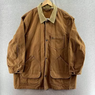 Levis Mens Jacket Brown XL Chore Duck Canvas Barn Corduroy Collar Long Relaxed • $44.90