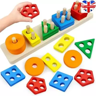 £9.28 • Buy Montessori Toys For 1-3 Year Old Boys Girls,Wooden Sorting Stacking Toys For Tod