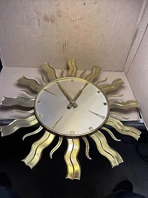 Vintage Mid Century Modern Sun Wall Rare Clock Metal Made In West Germany 17” • $149.97