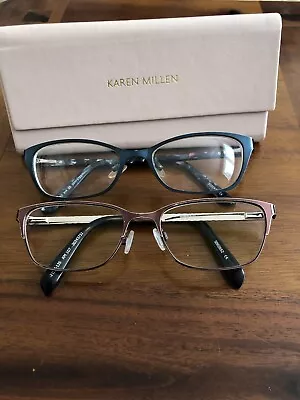 £10 • Buy Karen Millen 2 Pairs Of Frames In VGC + Cases Model Km 55 Blue & KM107 Rosegold