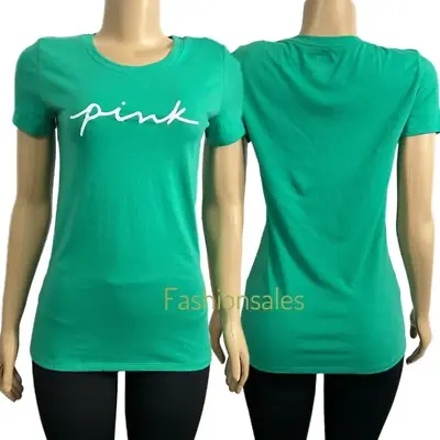 Victorias Secret PINK Logo Crew Neck Tee Top Shirt XLarge Green New • $18.74