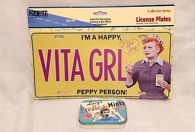 I Love Lucy VITA GRL Sealed License Plate & Predic-A-Mints Tin Box Lot • $12.99