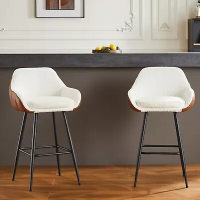 26  Modern Counter Height Bar Stools Set Of 2 Mid Century Leather Upholstered • $198.98