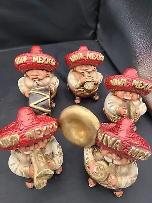 Vintage Five Mexican Figures Mariachi Band Fat Friends Deco Collection Chalkware • $38