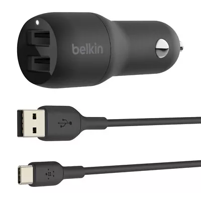 Belkin 24W Dual USB-A Car Charger W/ USB-C Cable For IPhone 11 X /Samsung S8+ S8 • $37