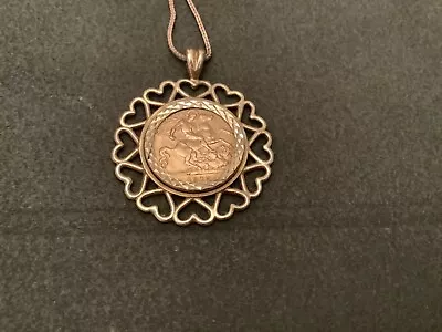 Gold 22 Ct Half Sovereign 1912 George V. Set In 9 Ct Pendant & 18 Ins. 9ct Chain • £450
